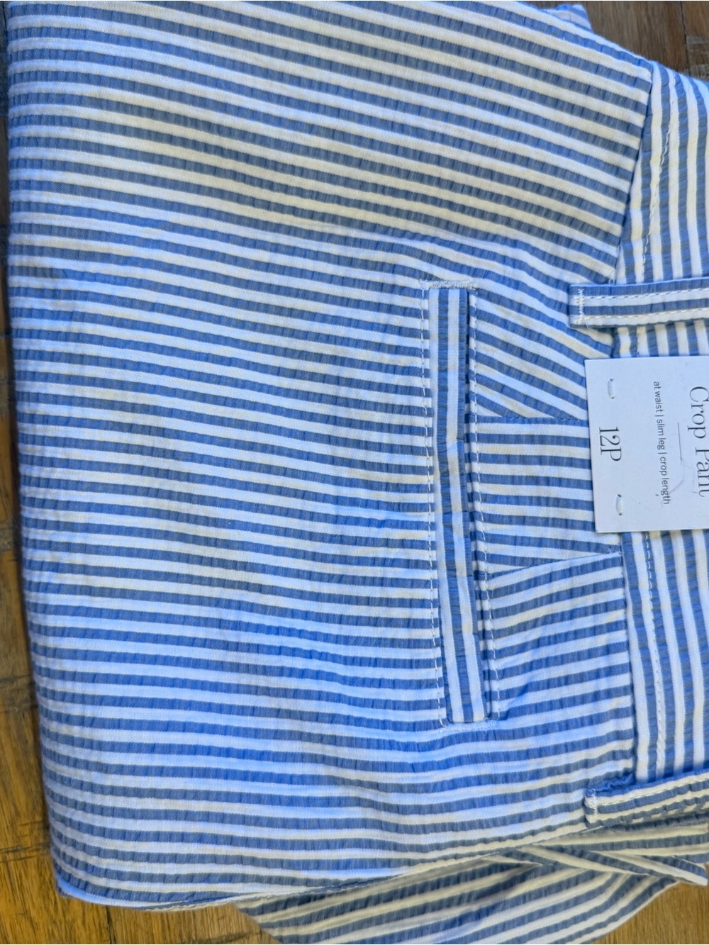 Talbots Blue and White Striped Seersucker Crop Pants - Picture 9 of 9